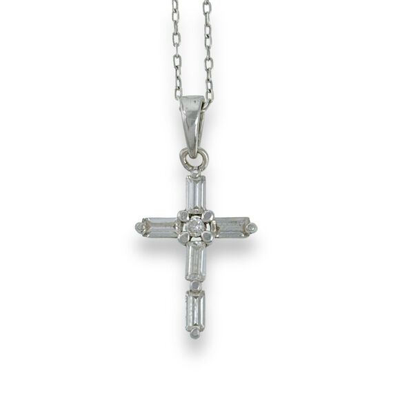 Vintage China PAJ Sterling Silver 925 Cubic Zirconia Cross Pendant ONLY - Picture 1 of 3
